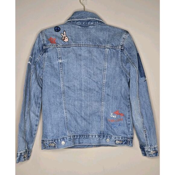 Levis Womens Embroidered Denim Jean Jacket San Francisco Rainbow Blue Size... - Picture 2 of 7